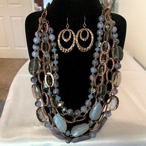 Premier Designs Antiqued Copper Necklace & Earrings Set